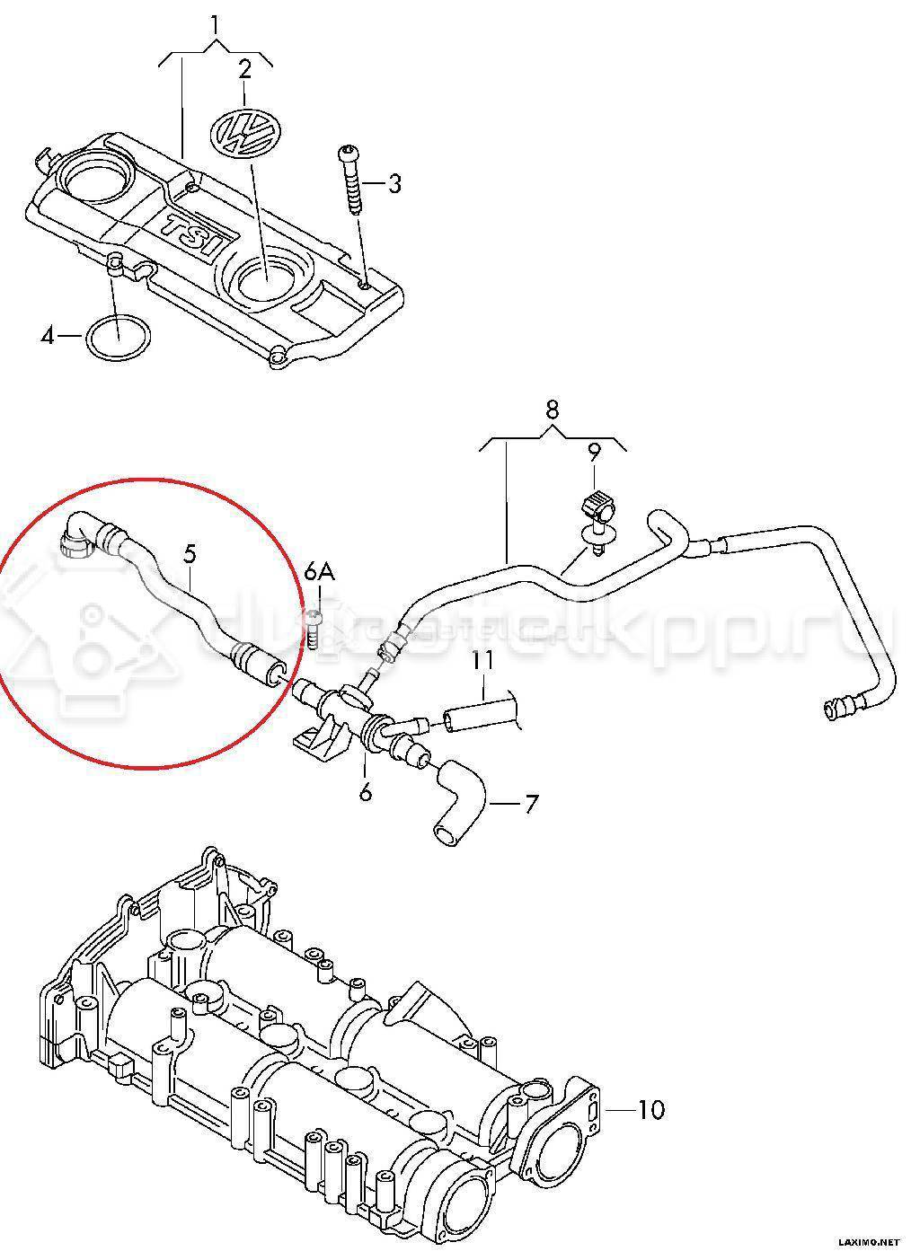 Фото Трубка картерных газов для двигателя CAXA для Volkswagen Tiguan / Eos 1F7, 1F8 / Golf / Passat / Jetta 122 л.с 16V 1.4 л бензин 03C103493AM {forloop.counter}}